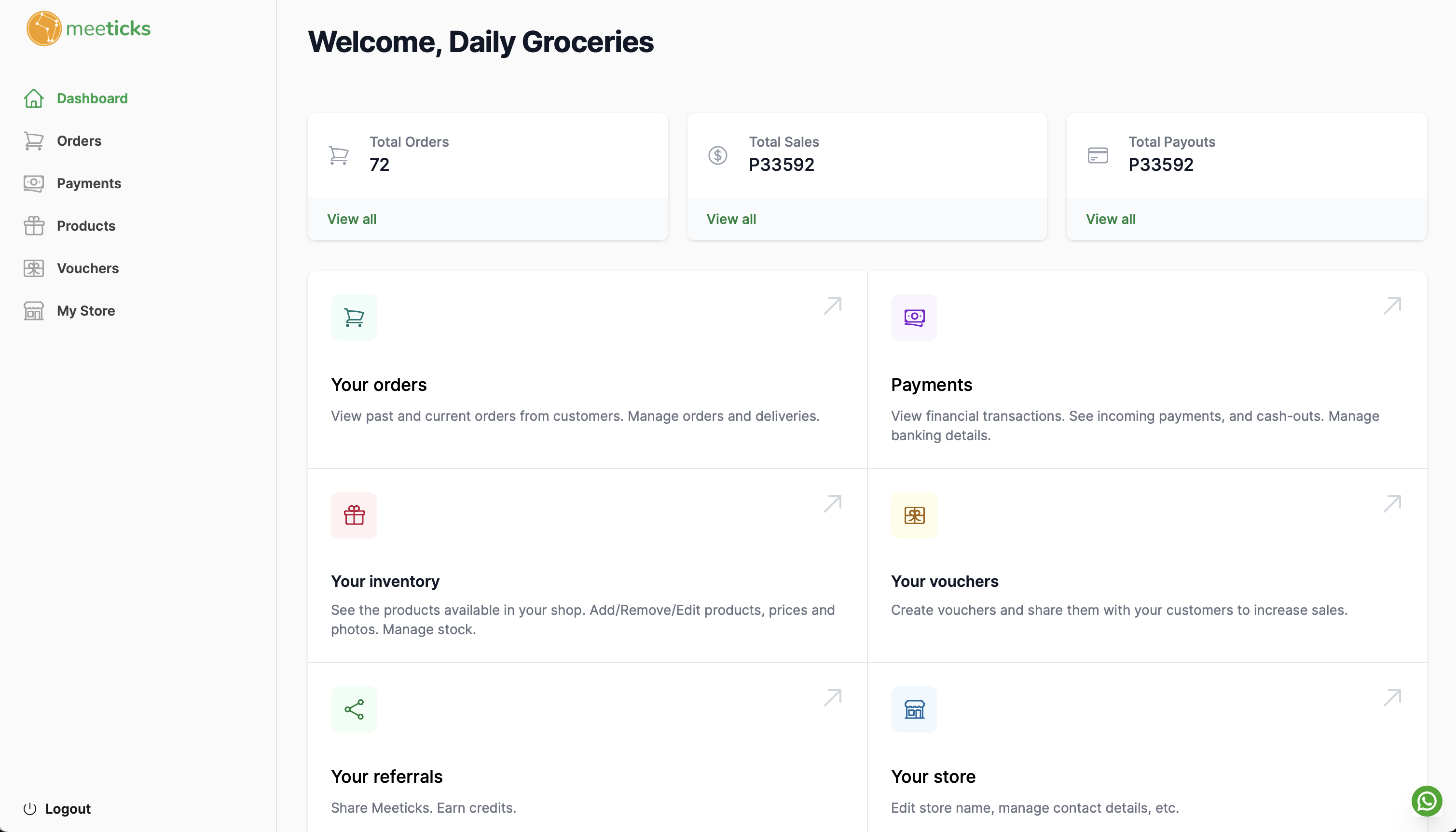MEeticks dashboard screenshot