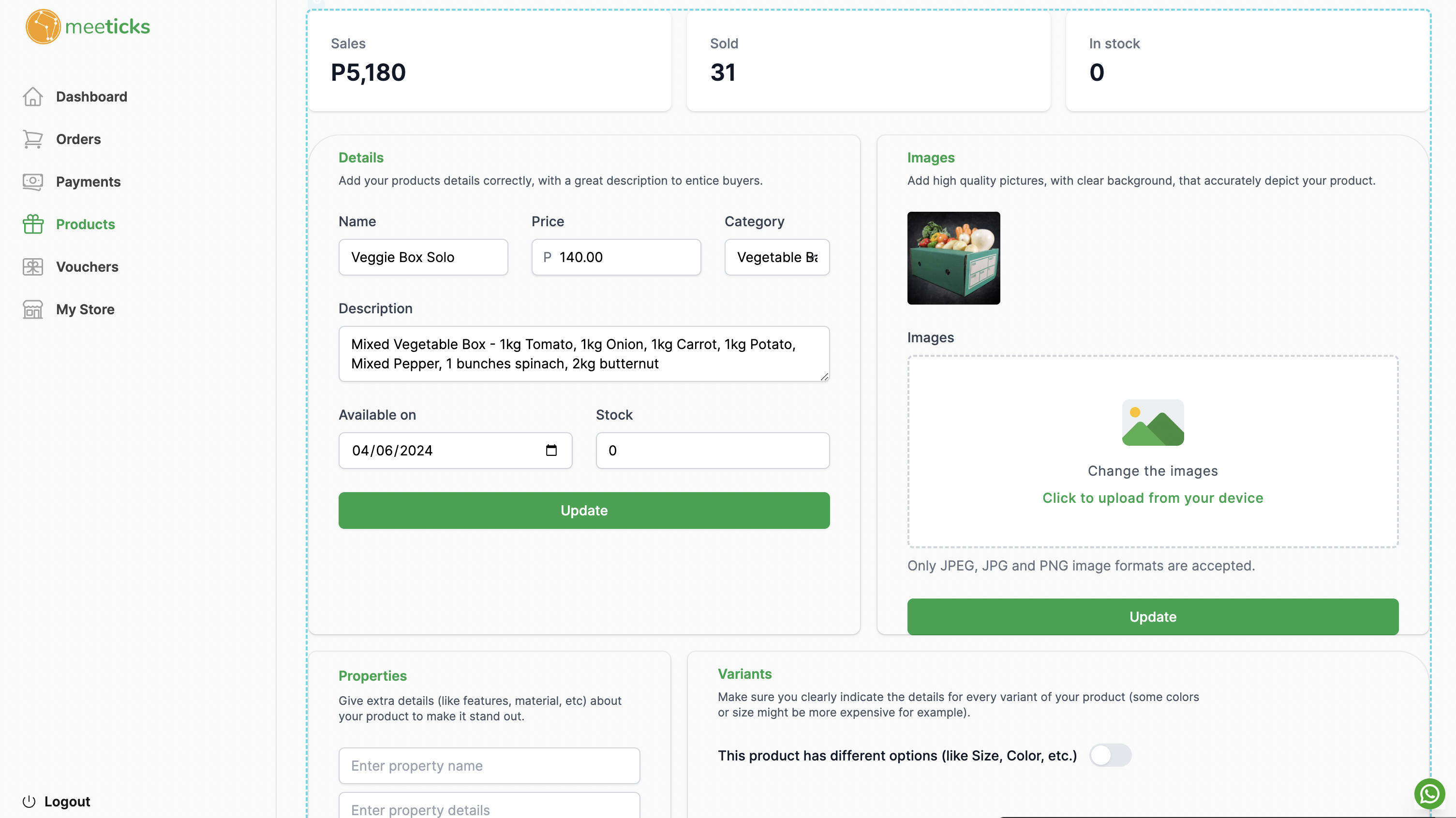 Meeticks dashboard screenshot, Product